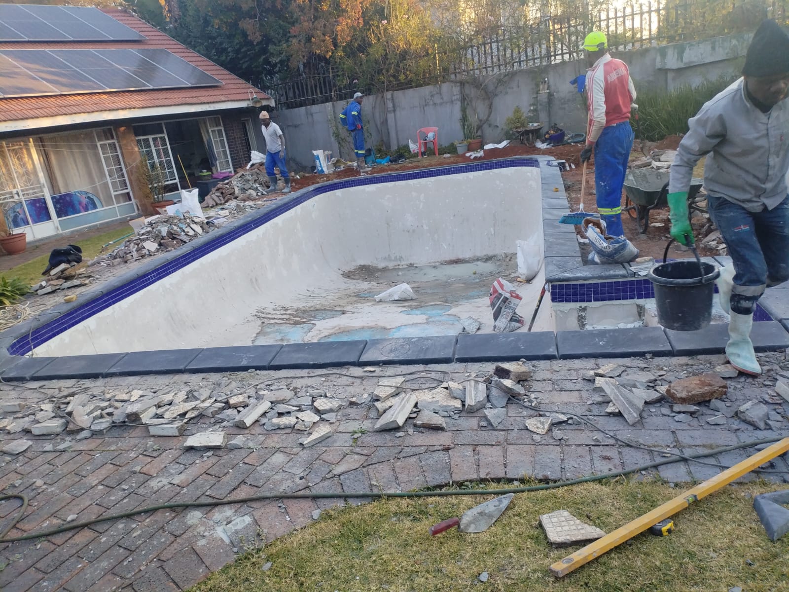 Pool renovation with shell exposed